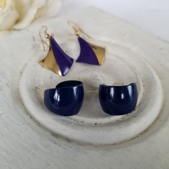 Blue & Gold Metal Earrings for Pierced Ears - Picture 1 of 10